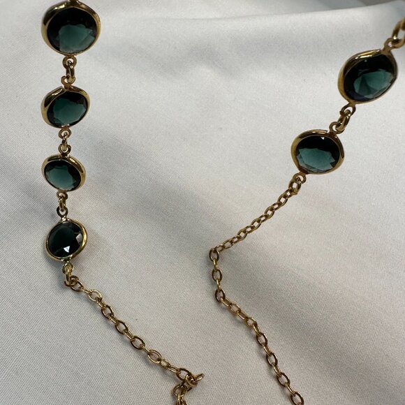 J. Crew Long Gold-Tone Necklace w/ Bezel-Set Blue/Green Crystals - Picture 12 of 14